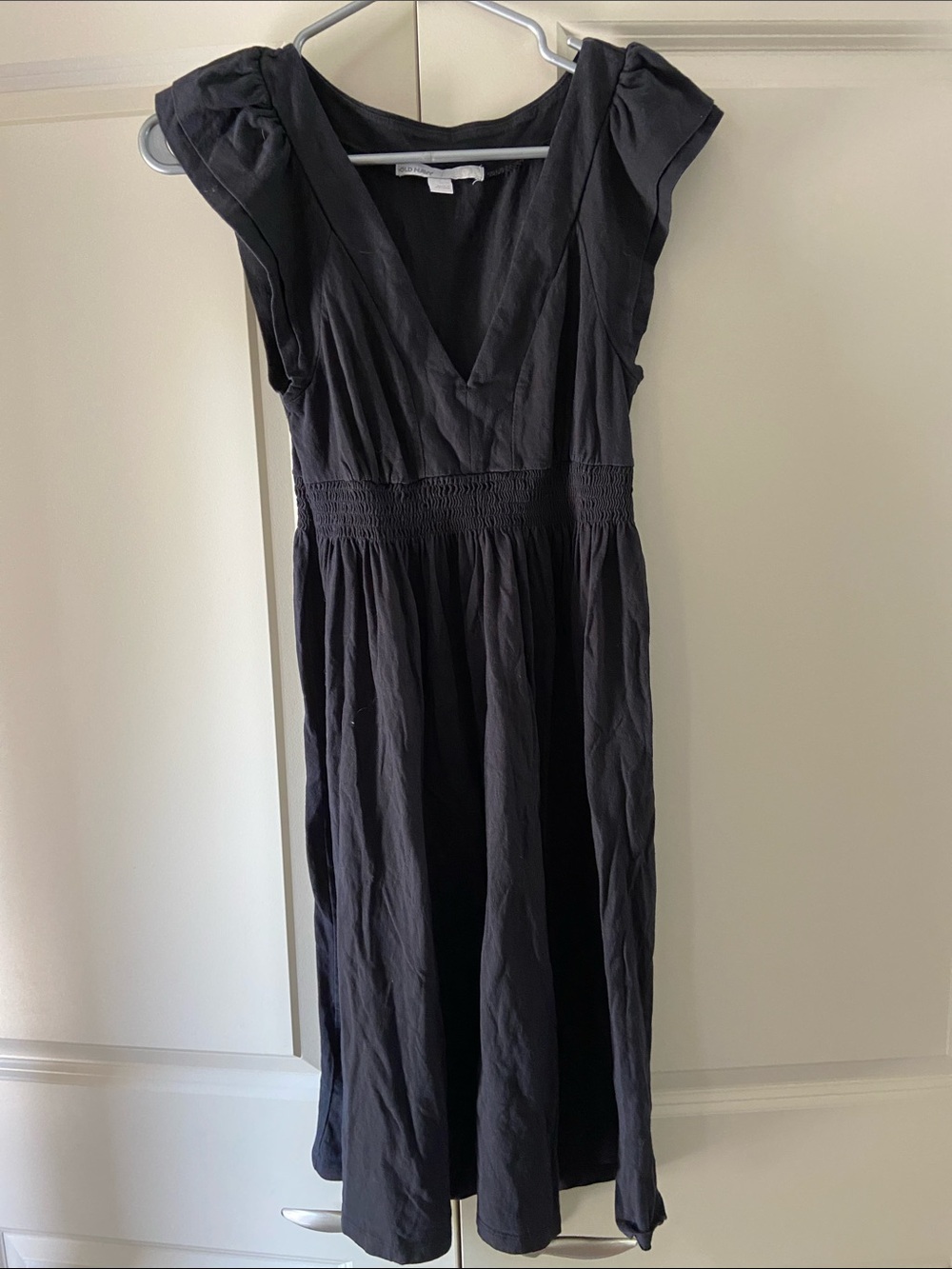 Old Navy Black V-Neck Smocked-Waist Midi Dress